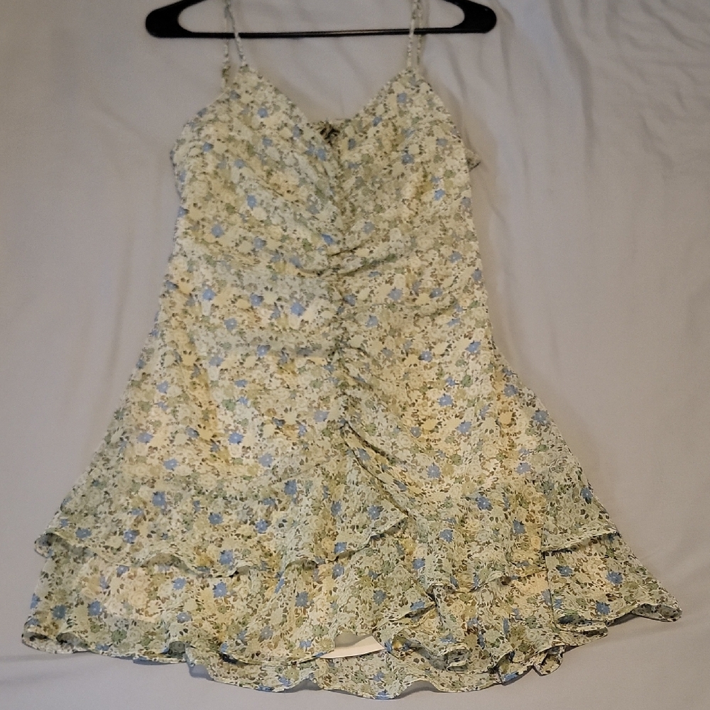 Light Blue Floral Ruffle Slip Dress